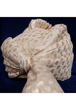 Woven Chanderi Silk Unisex Turban in Beige