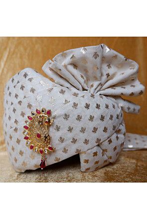Woven Chanderi Silk Unisex Turban in Off White
