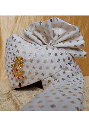 Woven Chanderi Silk Unisex Turban in Off White