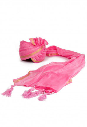 Woven Chanderi Silk Unisex Turban in Pink