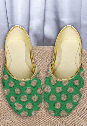 Woven Chanderi Silk Women Jutti in Green