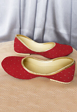 Woven Chanderi Silk Women Jutti in Red