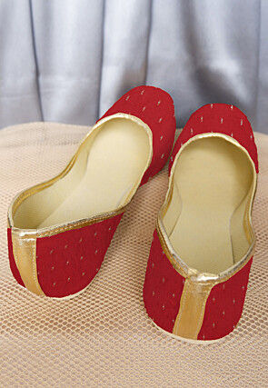 Woven Chanderi Silk Women Jutti in Red