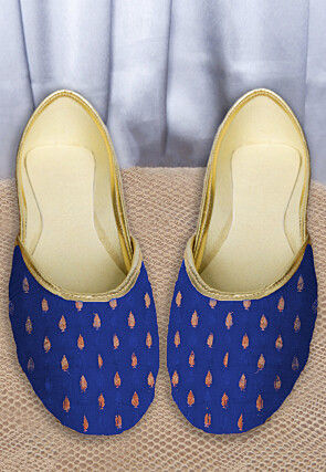 Woven Chanderi Silk Women Jutti in Royal Blue