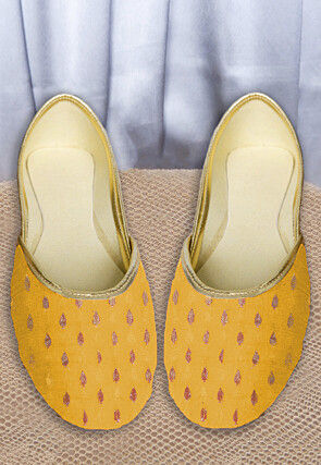 Woven Chanderi Silk Women Jutti in Yellow