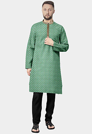 Woven Chanderi Straight Kurta Set in Sea Green