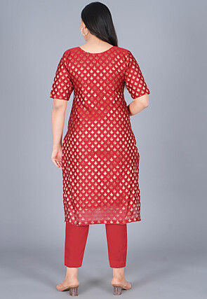Woven Chanderi Straight Suit in Maroon