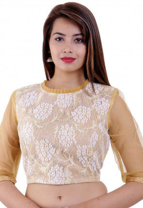 Woven Chantelle Net and Dupion Silk Padded Blouse in Beige
