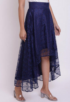 woven Chantelle Net Asymmetric Skirt in Navy Blue