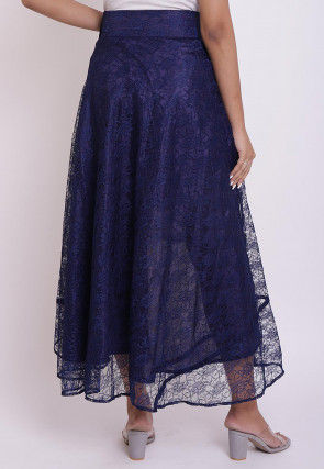 woven Chantelle Net Asymmetric Skirt in Navy Blue