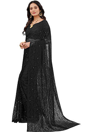 Woven Chantelle Net Saree in Black