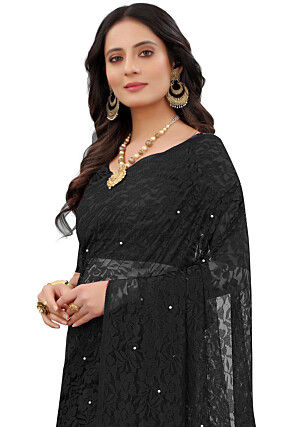 Woven Chantelle Net Saree in Black
