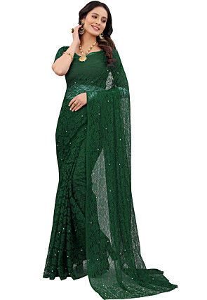 Woven Chantelle Net Saree in Green