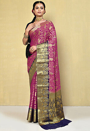 Woven Chiffon Bangalore Silk Saree in Magenta