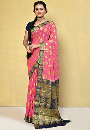 Woven Chiffon Bangalore Silk Saree in Pink