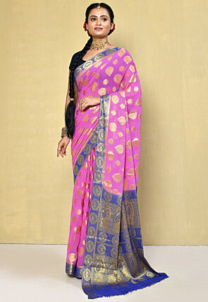 Woven Chiffon Bangalore Silk Saree in Pink