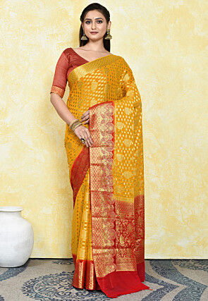 Woven Chiffon Bangalore Silk Saree in Yellow