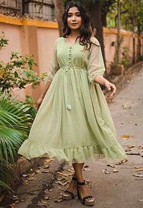 Sky Blue And Green Baby Girls Chiffon Dress at Rs 510/piece in Rajkot | ID:  2849892625362
