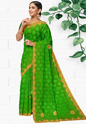 Woven Chiffon Jacquard Saree in Light Green