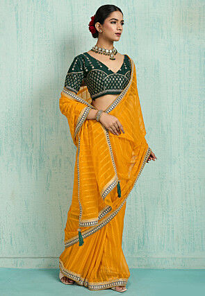Woven Chiffon Jacquard Saree in Mustard