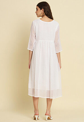 Woven Chiffon Dobby Midi Dress in White