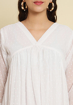 Woven Chiffon Dobby Midi Dress in White