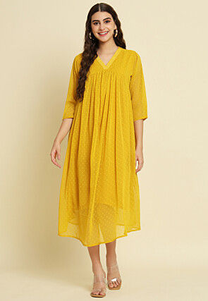 Woven Chiffon Dobby Midi Dress in Yellow