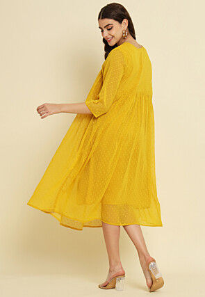 Woven Chiffon Dobby Midi Dress in Yellow