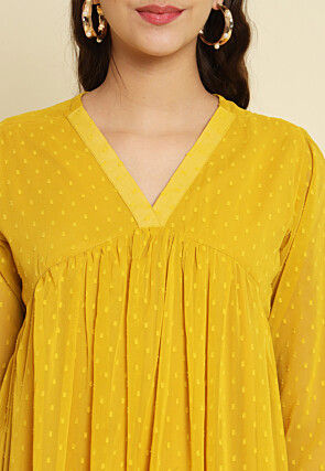 Woven Chiffon Dobby Midi Dress in Yellow