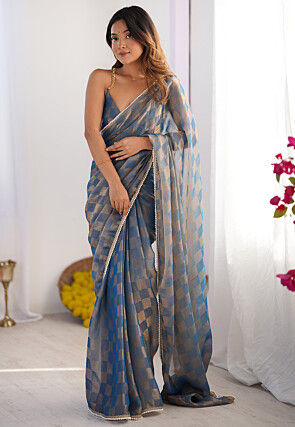 Woven Chiffon Saree in Blue