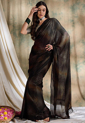 Woven Chiffon Saree in Brown