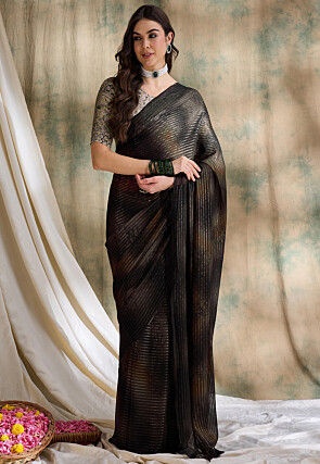 Woven Chiffon Saree in Brown
