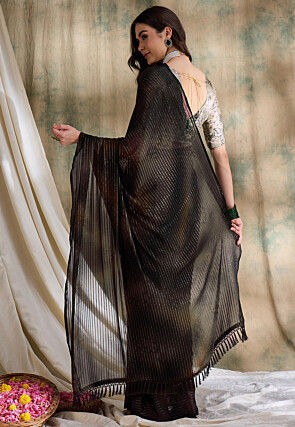 Woven Chiffon Saree in Brown