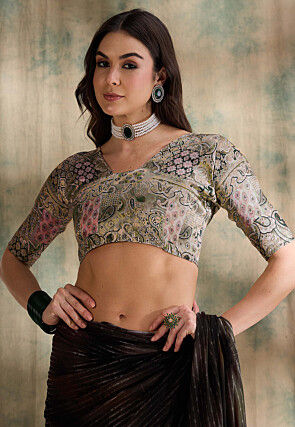 Woven Chiffon Saree in Brown