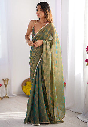 Woven Chiffon Saree in Green