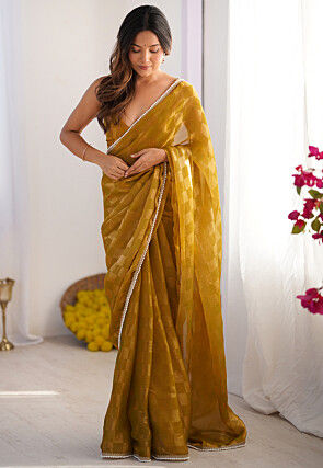 Woven Chiffon Saree in Mustard
