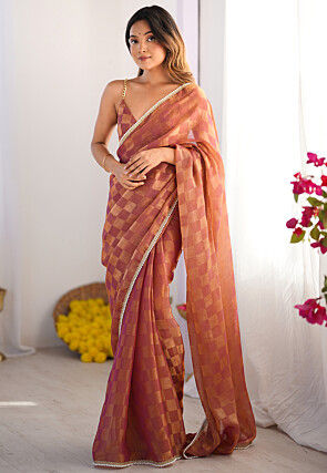 Woven Chiffon Saree in Peach
