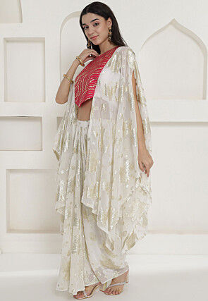 Woven Chinon Chiffon Crop Top Set in Pink