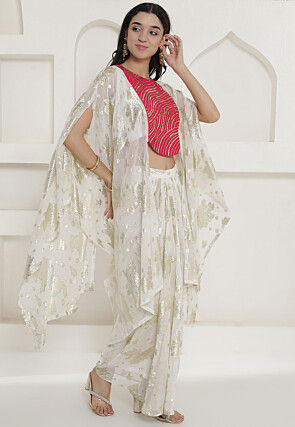 Woven Chinon Chiffon Crop Top Set in Pink