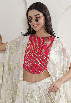 Woven Chinon Chiffon Crop Top Set in Pink