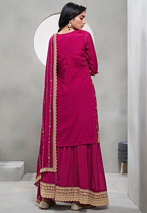 Woven Chinon Chiffon Jacquard Pakistani Suit in Fuchsia