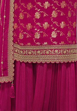 Woven Chinon Chiffon Jacquard Pakistani Suit in Fuchsia