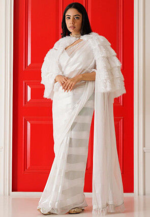 Pure Satin Embroidery Saree In Off White Colour - SR1542862-totobed.com.vn