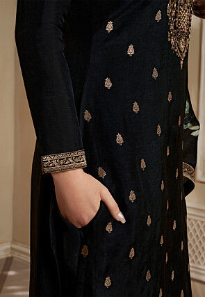 Woven Chinon Silk Pakistani Suit in Black