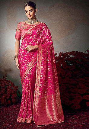 Woven Chinon Silk Saree in Fuchsia