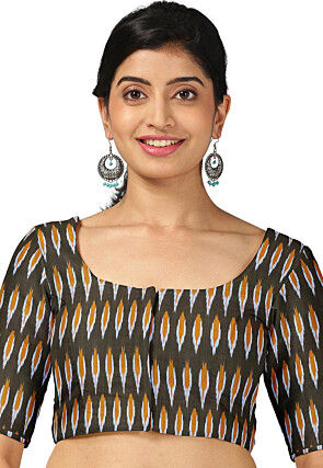 Woven Cotton Blouse in Olive Green