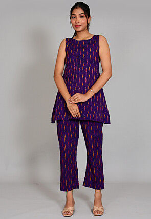 Woven Cotton Co Ord Set in Purple