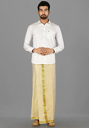Woven Cotton Dhoti in Golden