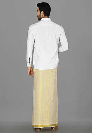 Woven Cotton Dhoti in Golden