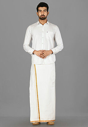 Woven Cotton Dhoti in White